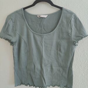 Women's Ribbed Green Top